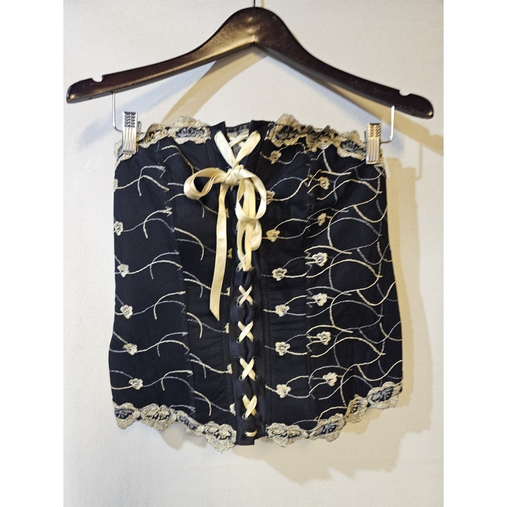 Cacique Women's Corset‎ Top Plus 18/20 Black & Gold Lace Up Front